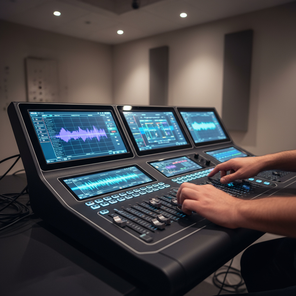 Techniker programmiert Effekte an einem Steuerpult